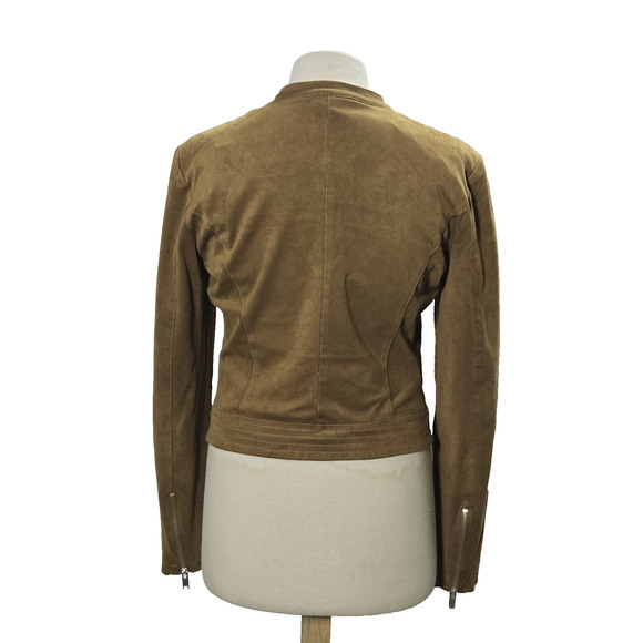 Vero Moda Jacket Suede Biker Size Small Womens Brown Full‎ Zip Cropped Lined - Picture 5 of 12